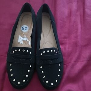 Chic Black Loafers with Gold Studs